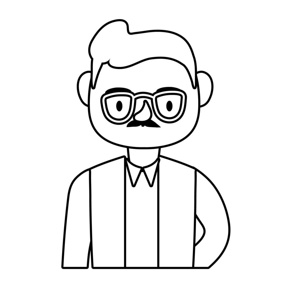 male teacher wearing eyeglasses worker character line style icon vector