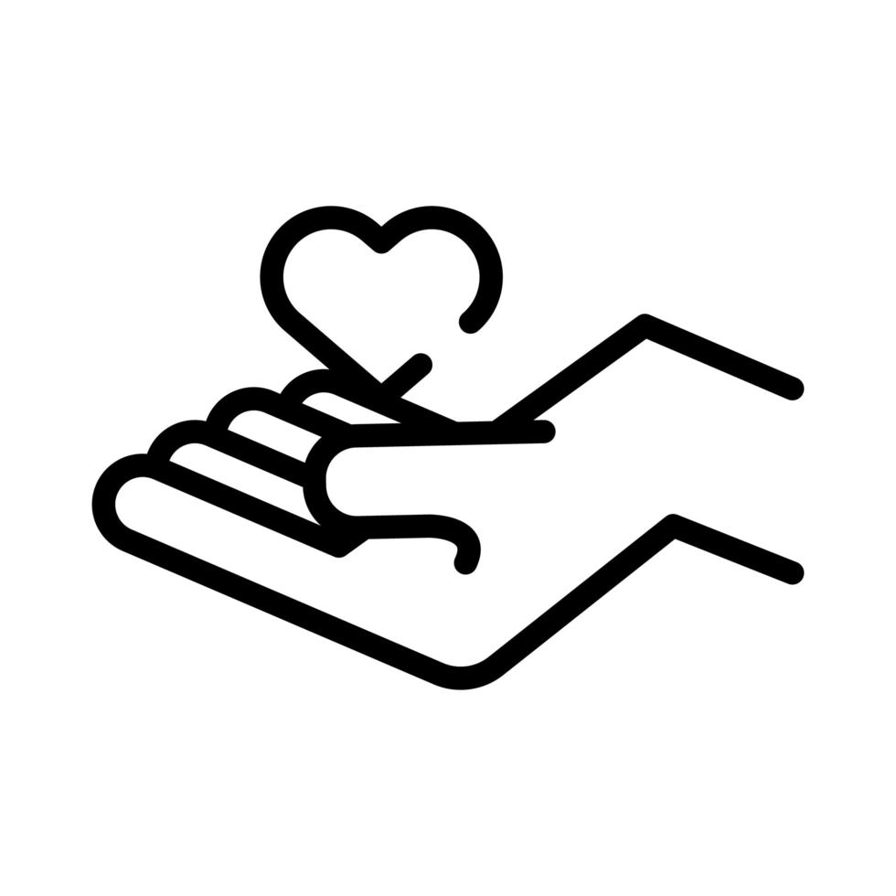 mano levantando corazón amor símbolo icono de estilo de línea vector