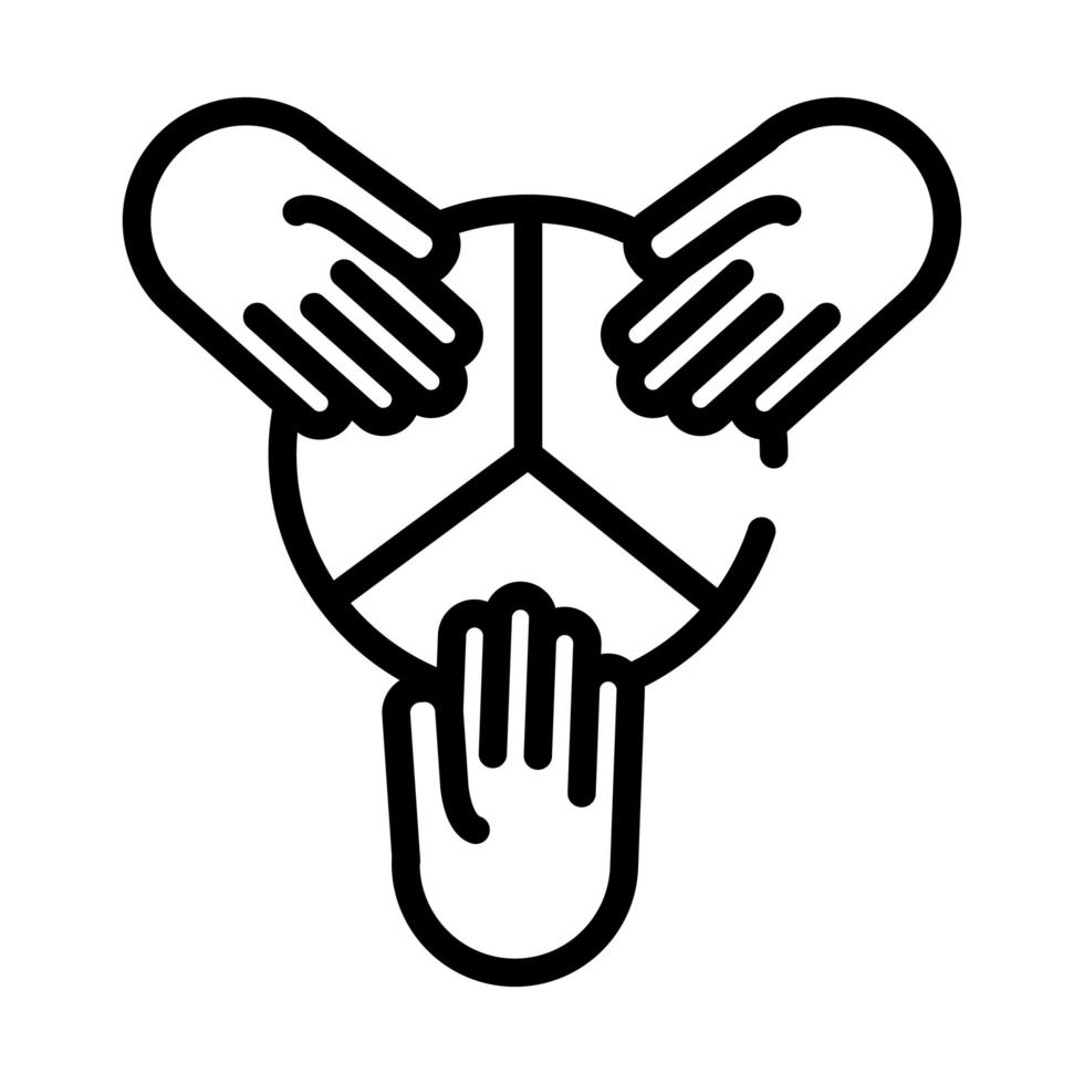 hands team with peace and love symbol line style icon vector