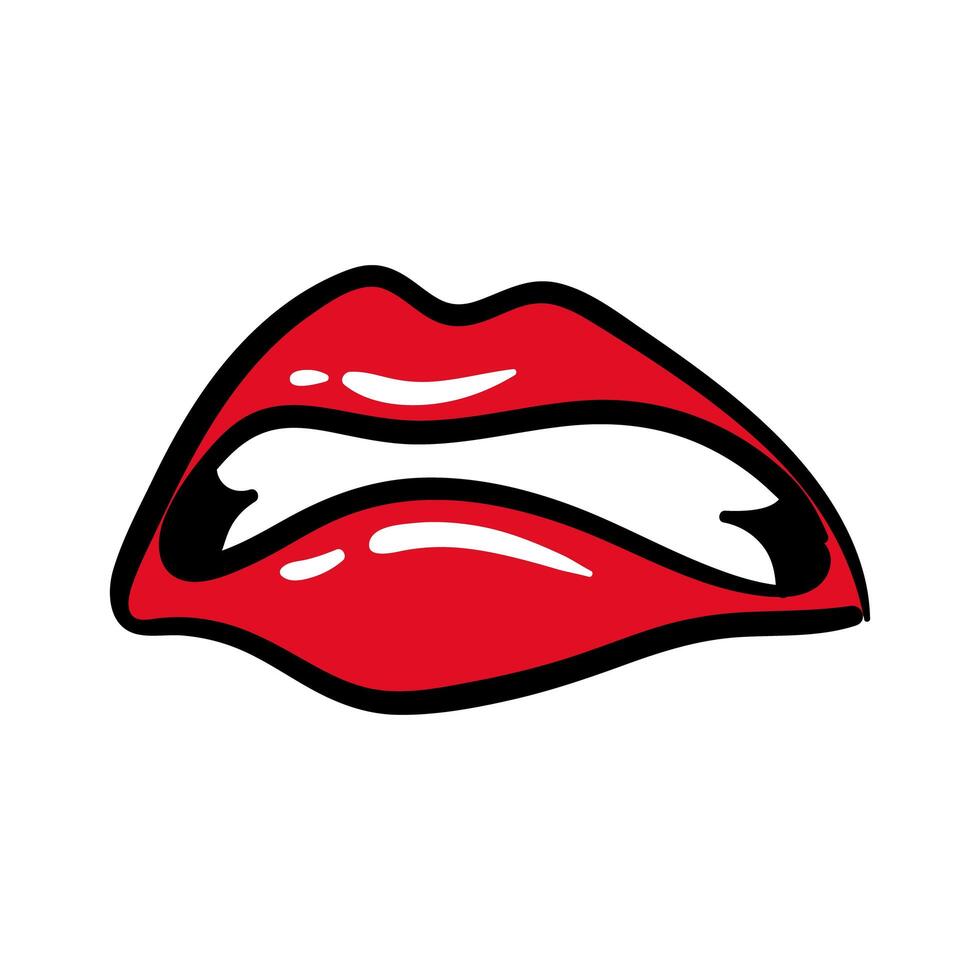 sexi mouth and teeth pop art line and fill style icon vector