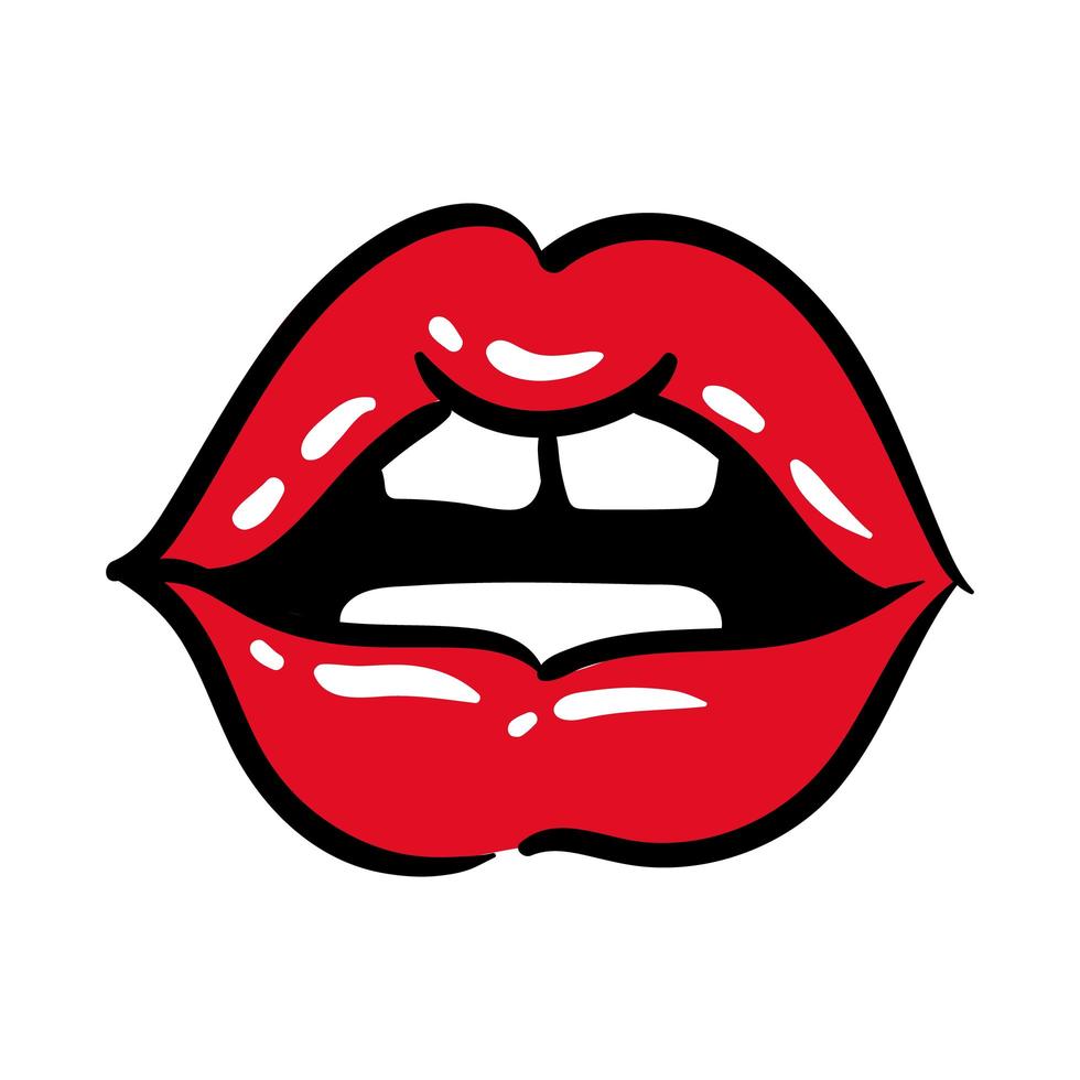 sexi mouth and teeth pop art line and fill style icon vector