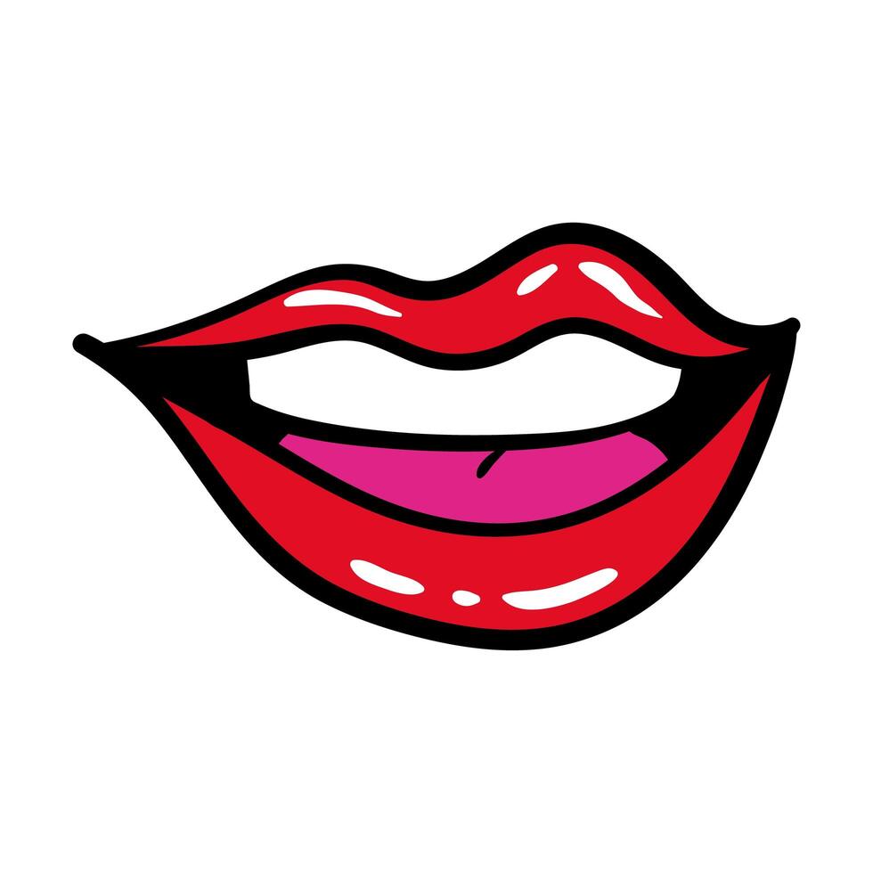 sexi mouth and teeth with tongue pop art line and fill style icon vector