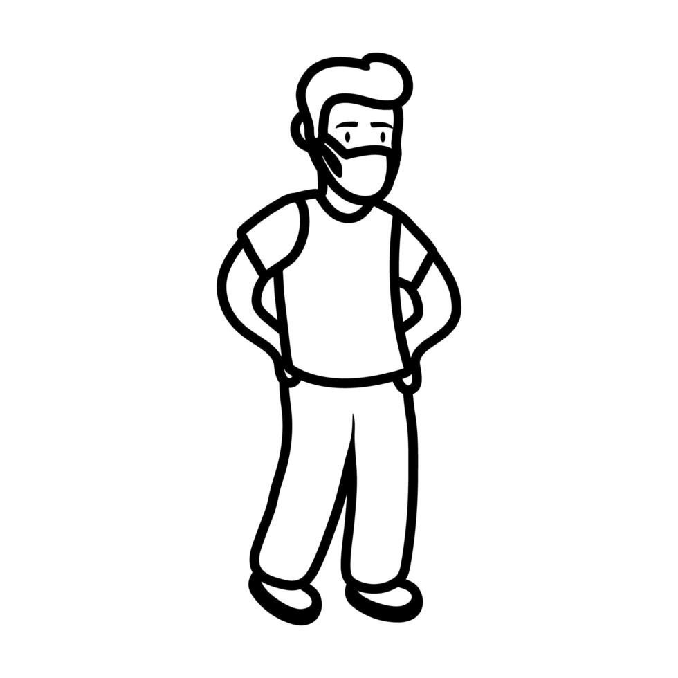 man wearing medical mask for covid19 pandemic line style icon vector
