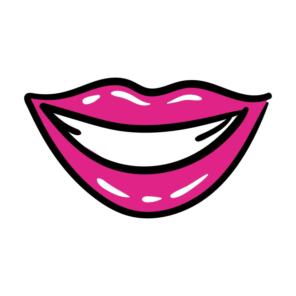 sexi boca y dientes línea de arte pop e icono de estilo de relleno vector