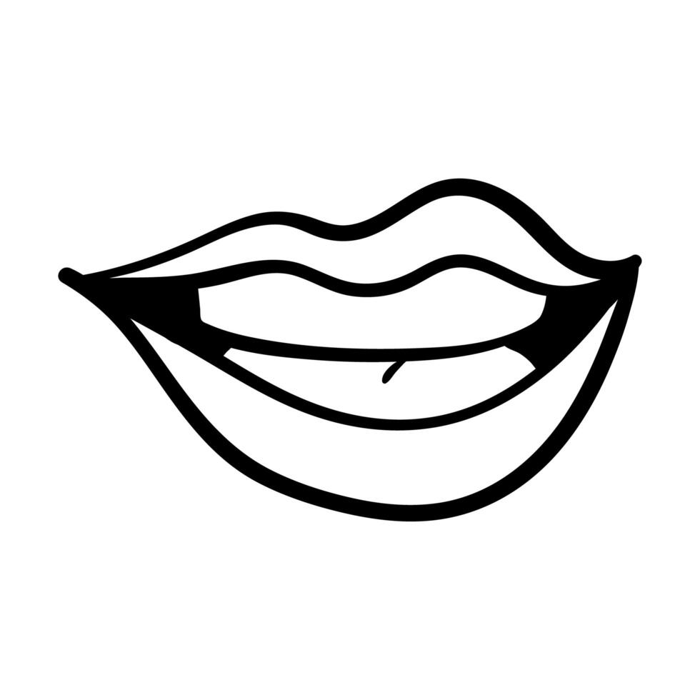 sexi boca y dientes con lengua icono de estilo de línea de arte pop vector