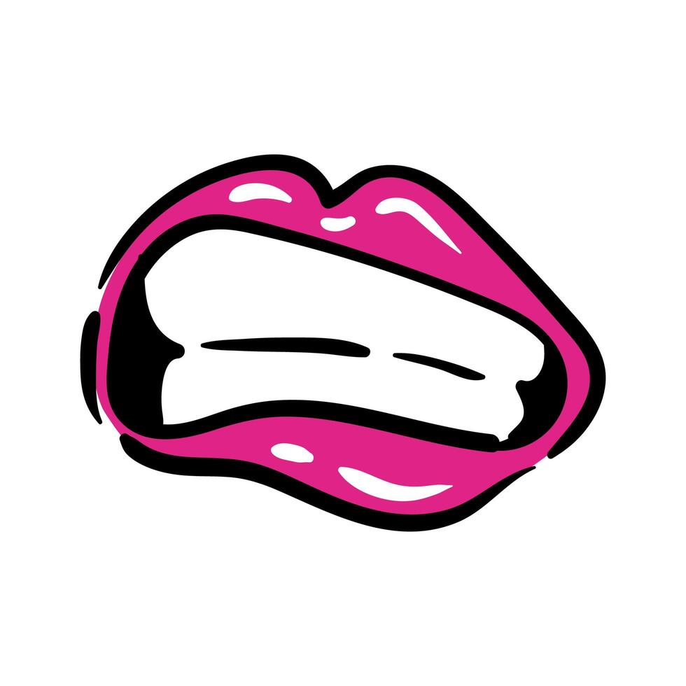 sexi mouth and teeth pop art line and fill style icon vector