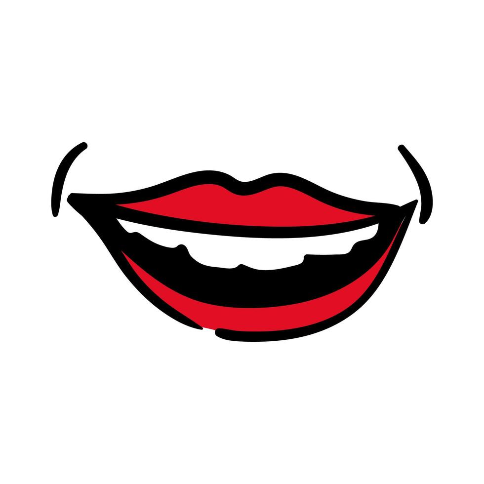 sexi boca y dientes línea de arte pop e icono de estilo de relleno vector