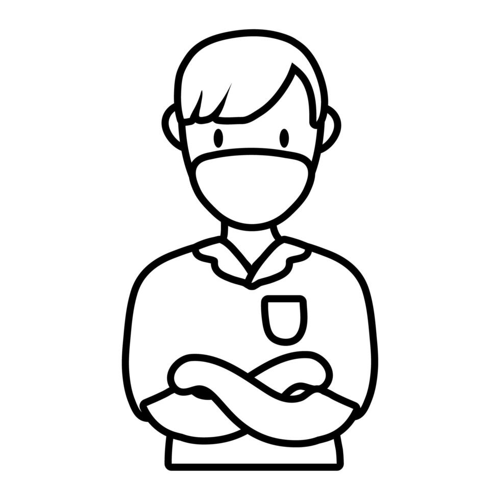 man wearing medical mask for covid19 pandemic line style icon vector