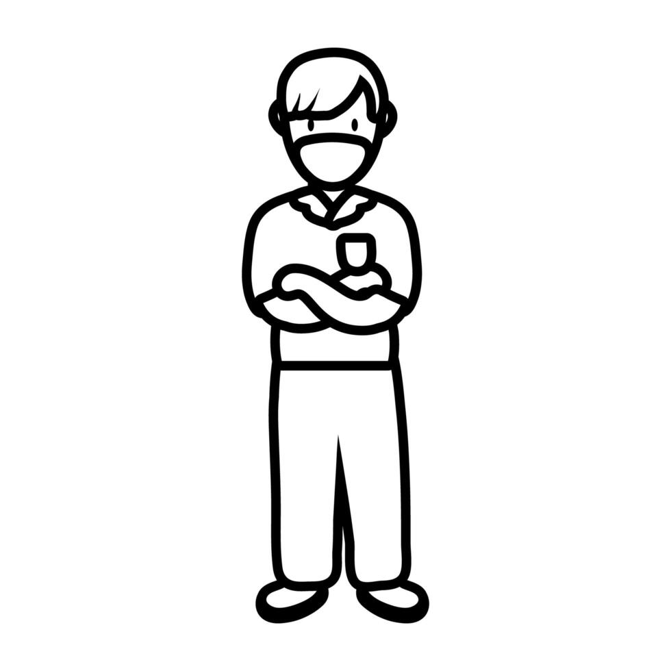 man wearing medical mask for covid19 pandemic line style icon vector