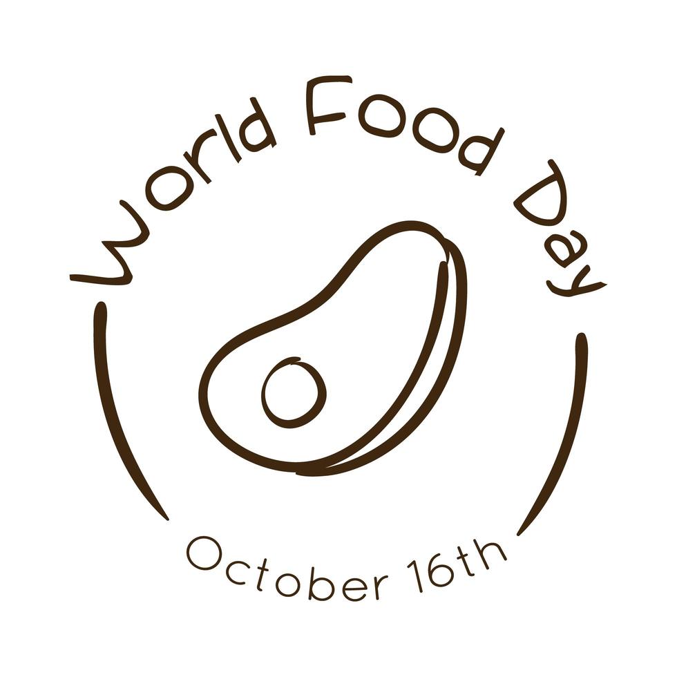 world food day celebration lettering with steak beef line style vector