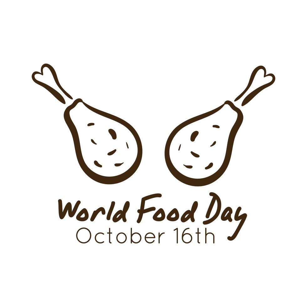 world food day celebration lettering with chicken thighs line style vector