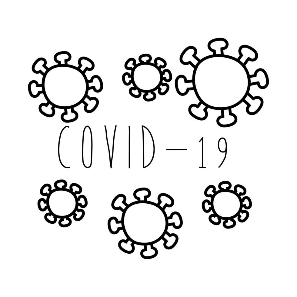 covid19 campaing lettering with particles line style vector