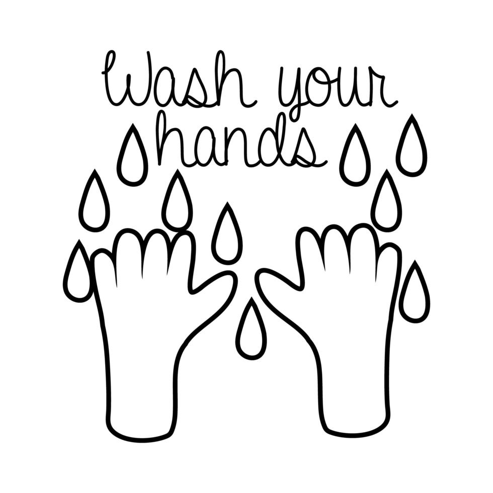 wash your hands campaign lettering with water line style vector