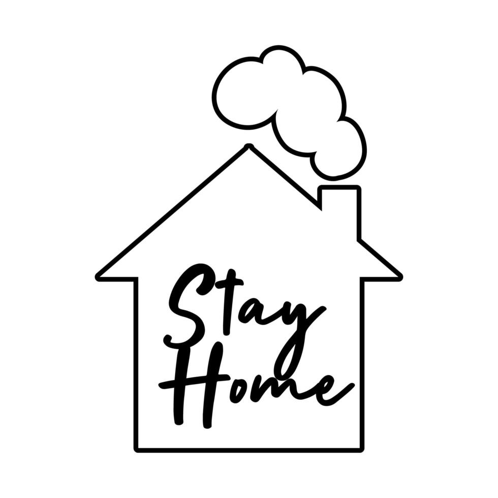 stay home campaing lettering in house line style vector