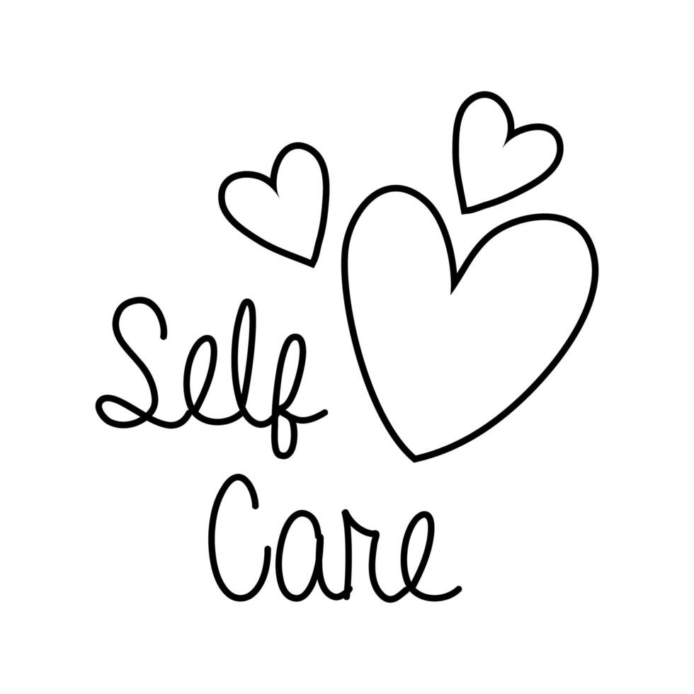self care campaing lettering with hearts line style vector