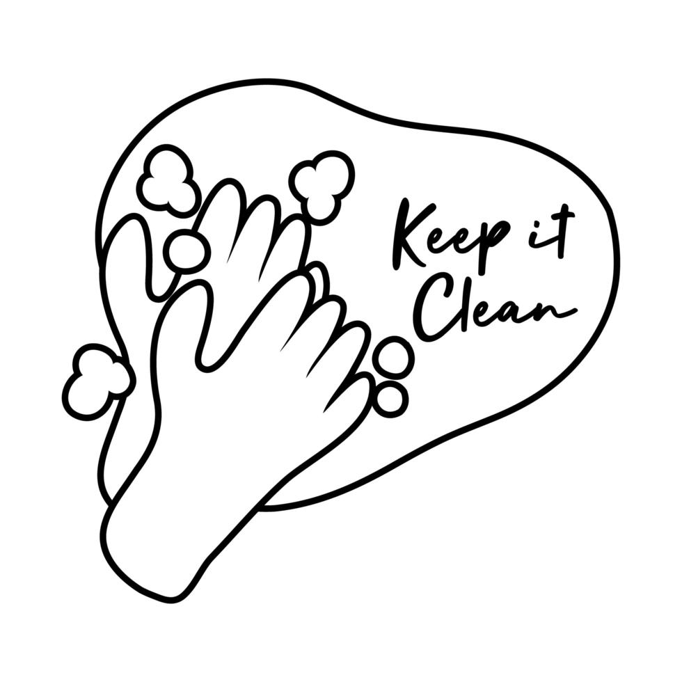 keep it clean campaing lettering with hands line style vector
