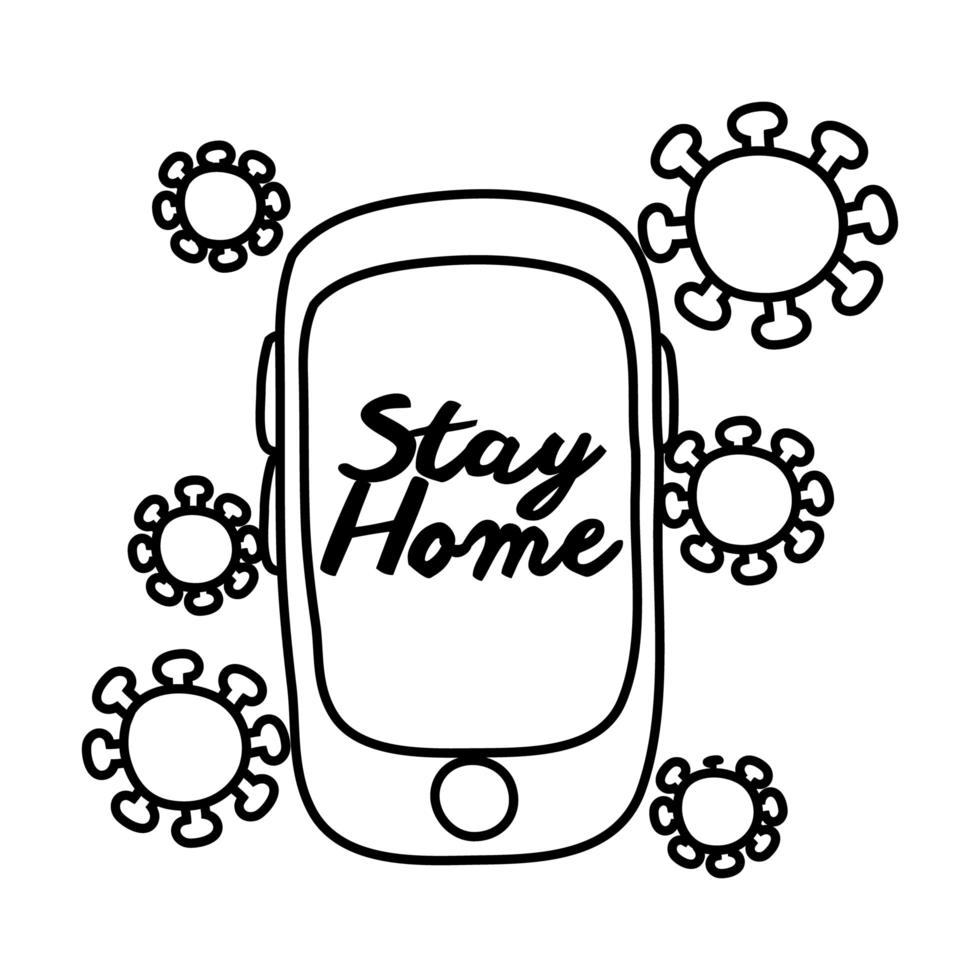 stay home campaing lettering in smartphone line style vector