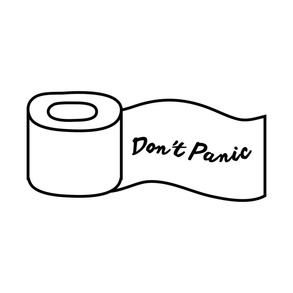 dont panic lettering with toilet paper roll line style vector