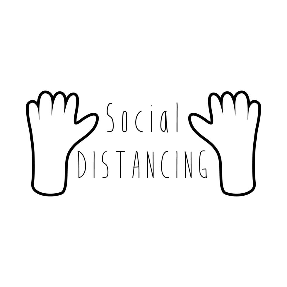 hands with social distancing campaing lettering line style vector