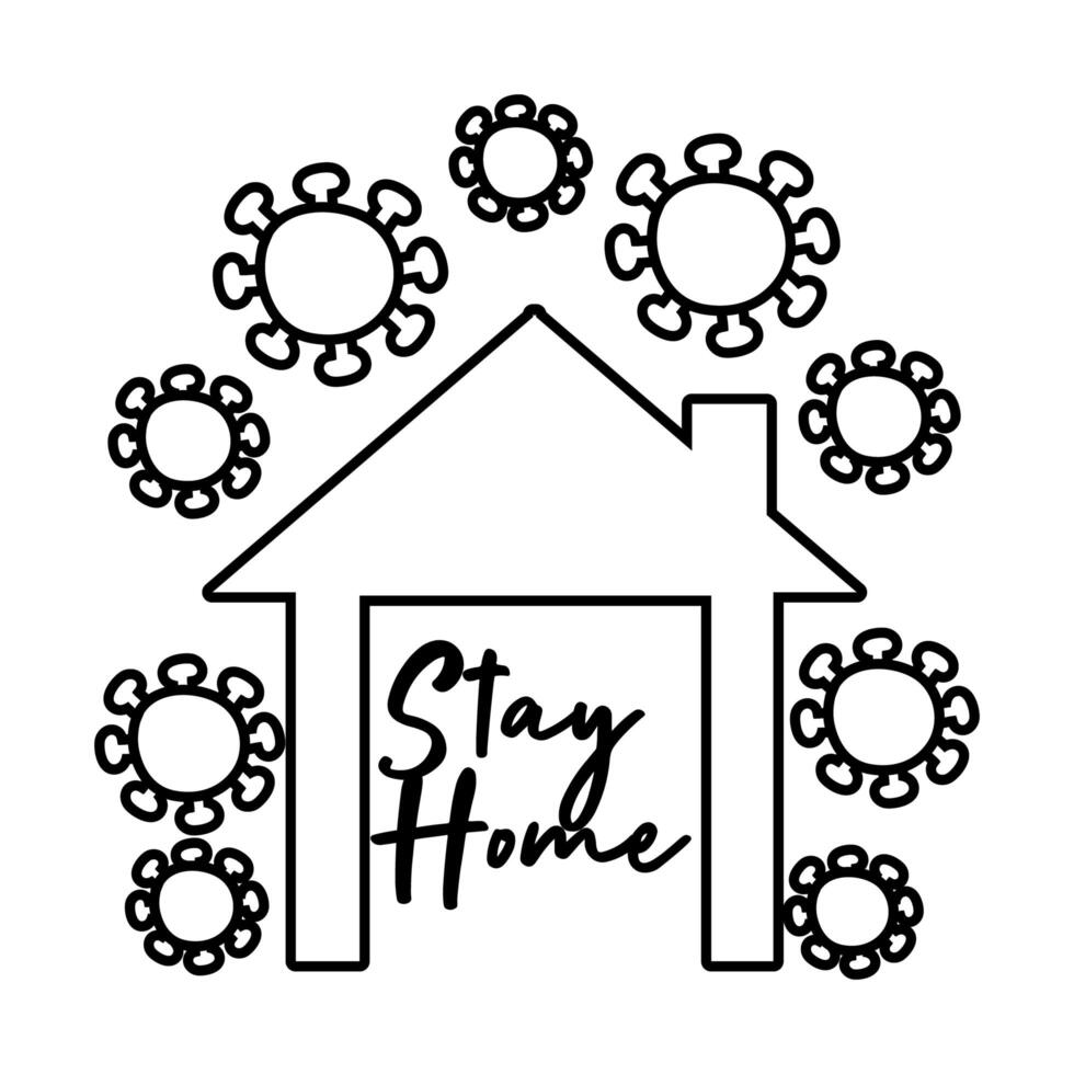 stay home campaing lettering in house with particles line style vector