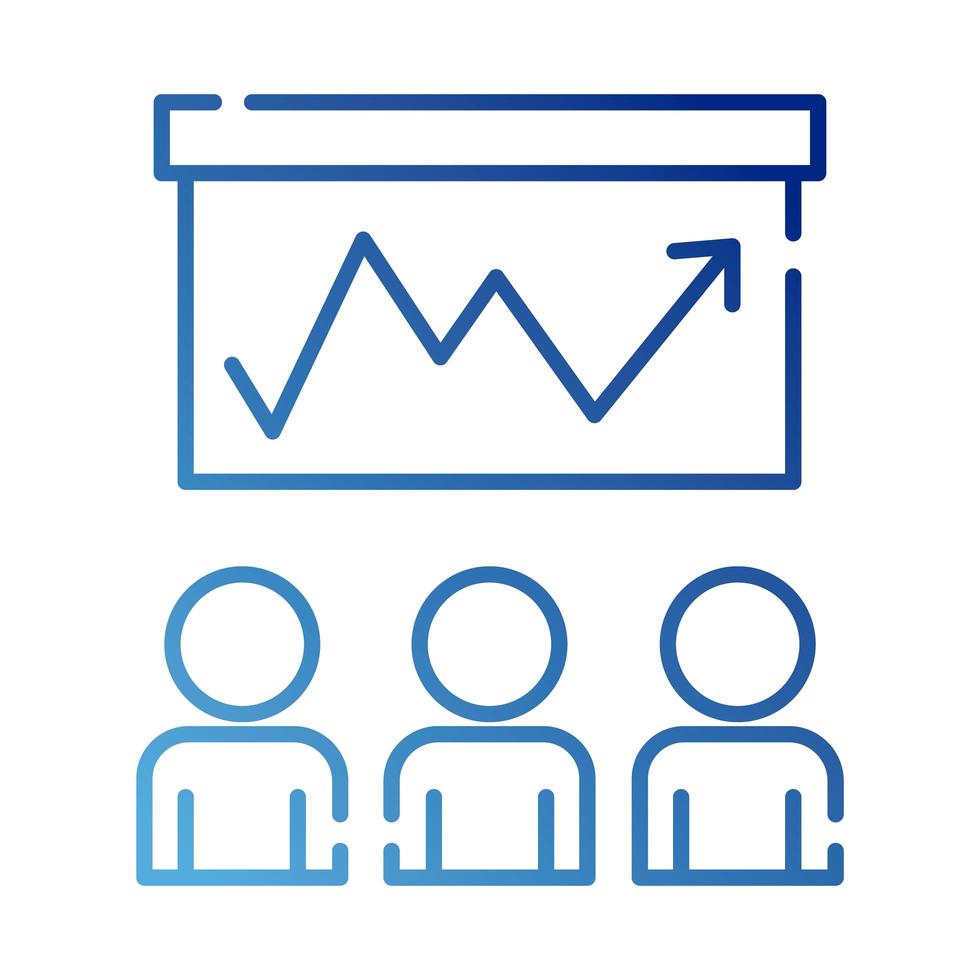 teamworkers figures with statistics coworking gradient style icon vector