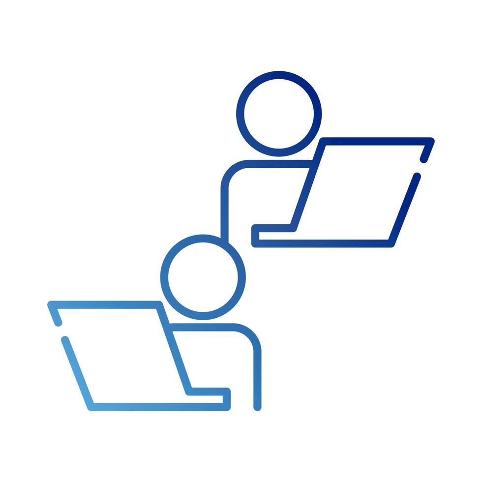 teamworkers with laptops coworking gradient style icon vector