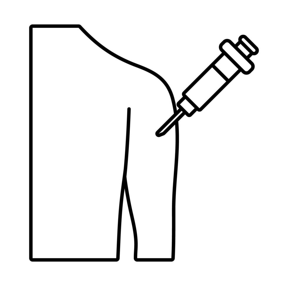 vaccine syringe in human hand line style icon vector
