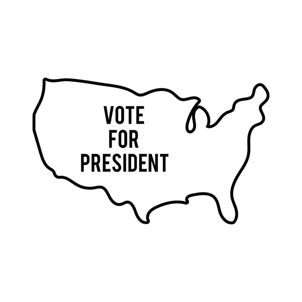 votar palabras en el mapa icono de estilo de línea de elecciones de EE. vector