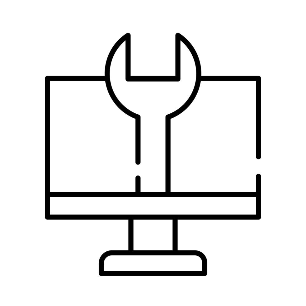 desktop with wrench line style icon vector