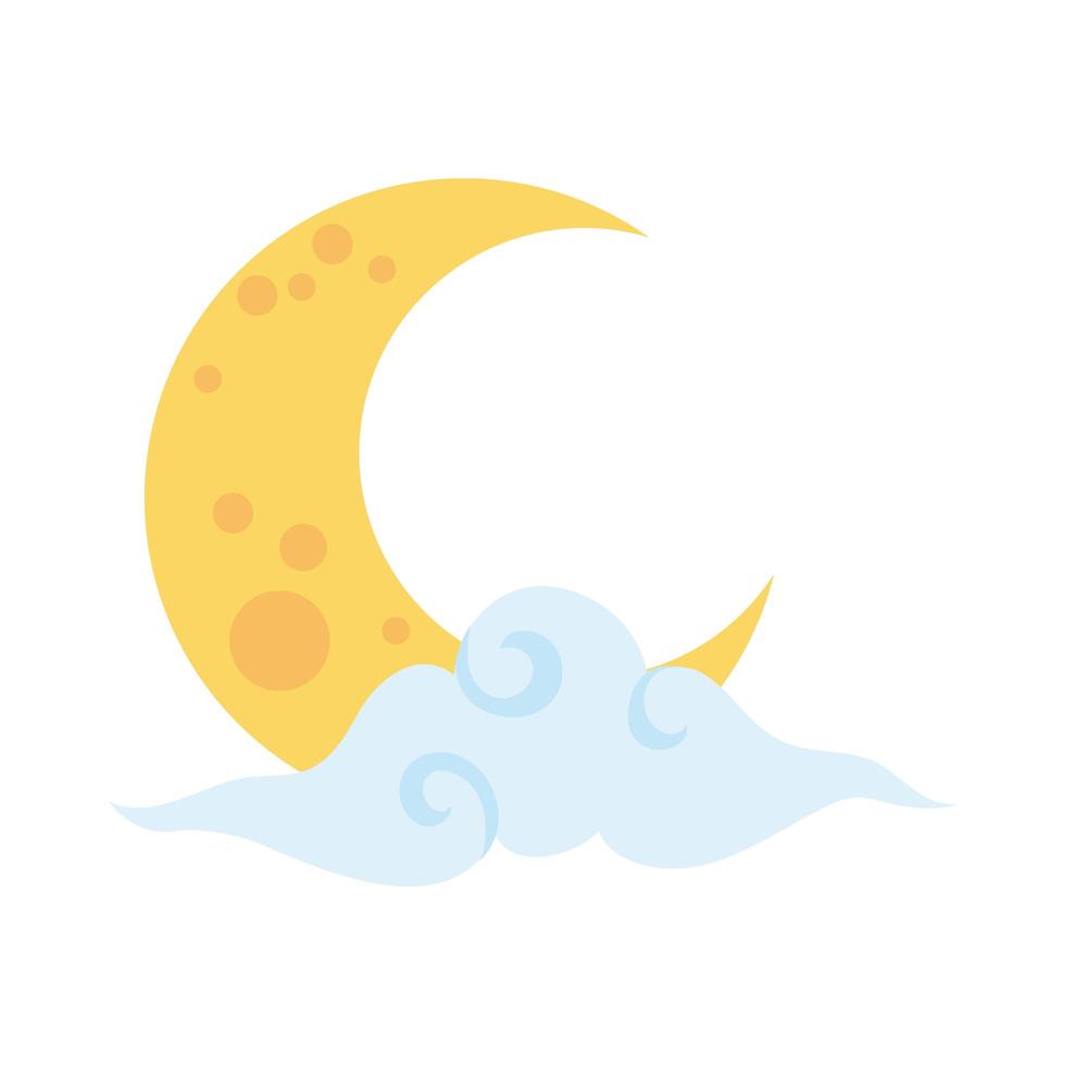 mid autumn cloud sky with crescent moon flat style icon vector