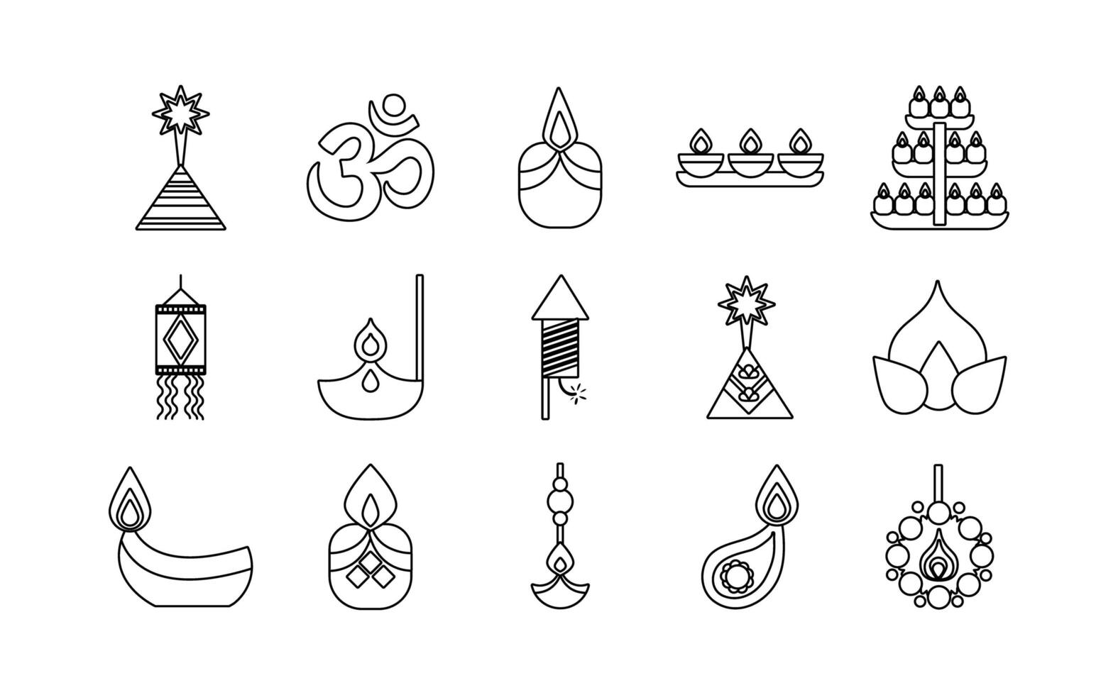 paquete de quince iconos de estilo de línea de conjunto de diwali vector