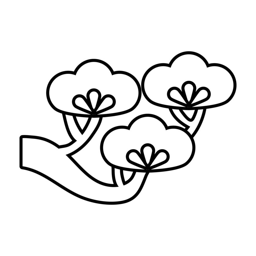 tree branch with flowers blue color line style icon vector