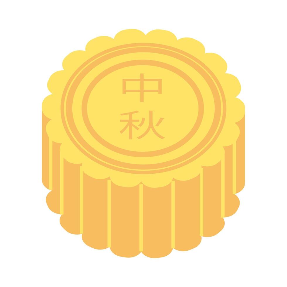 mid autumn cake sweet with letters chinese flat style icon vector
