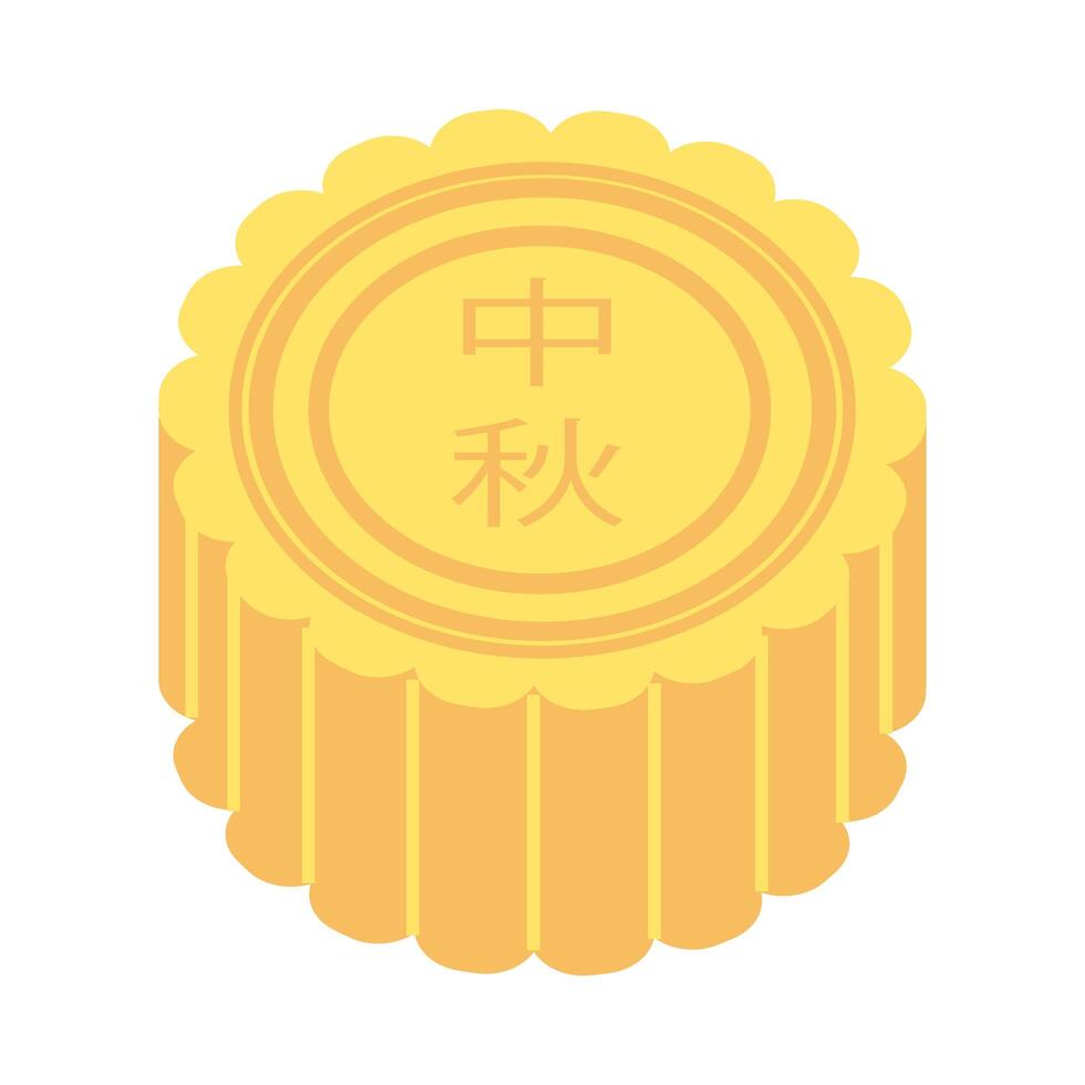 mid autumn cake sweet with letters chinese flat style icon vector