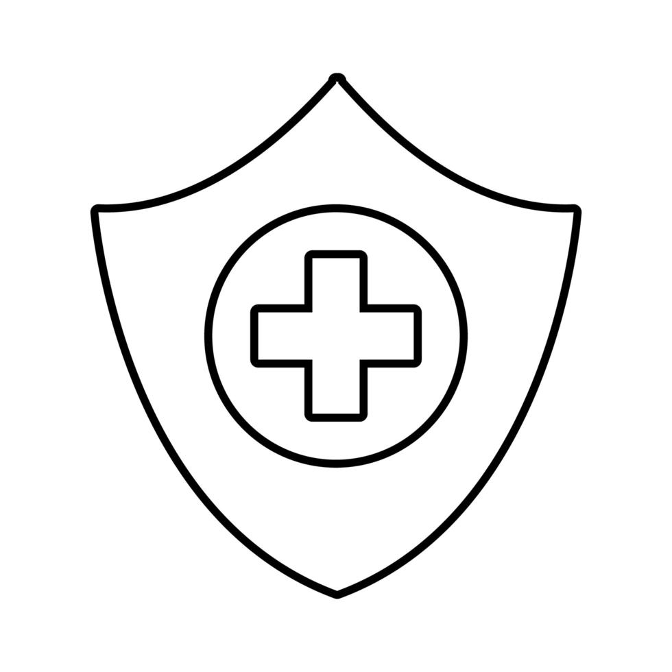 Cruz médica en icono de estilo plano de escudo vector