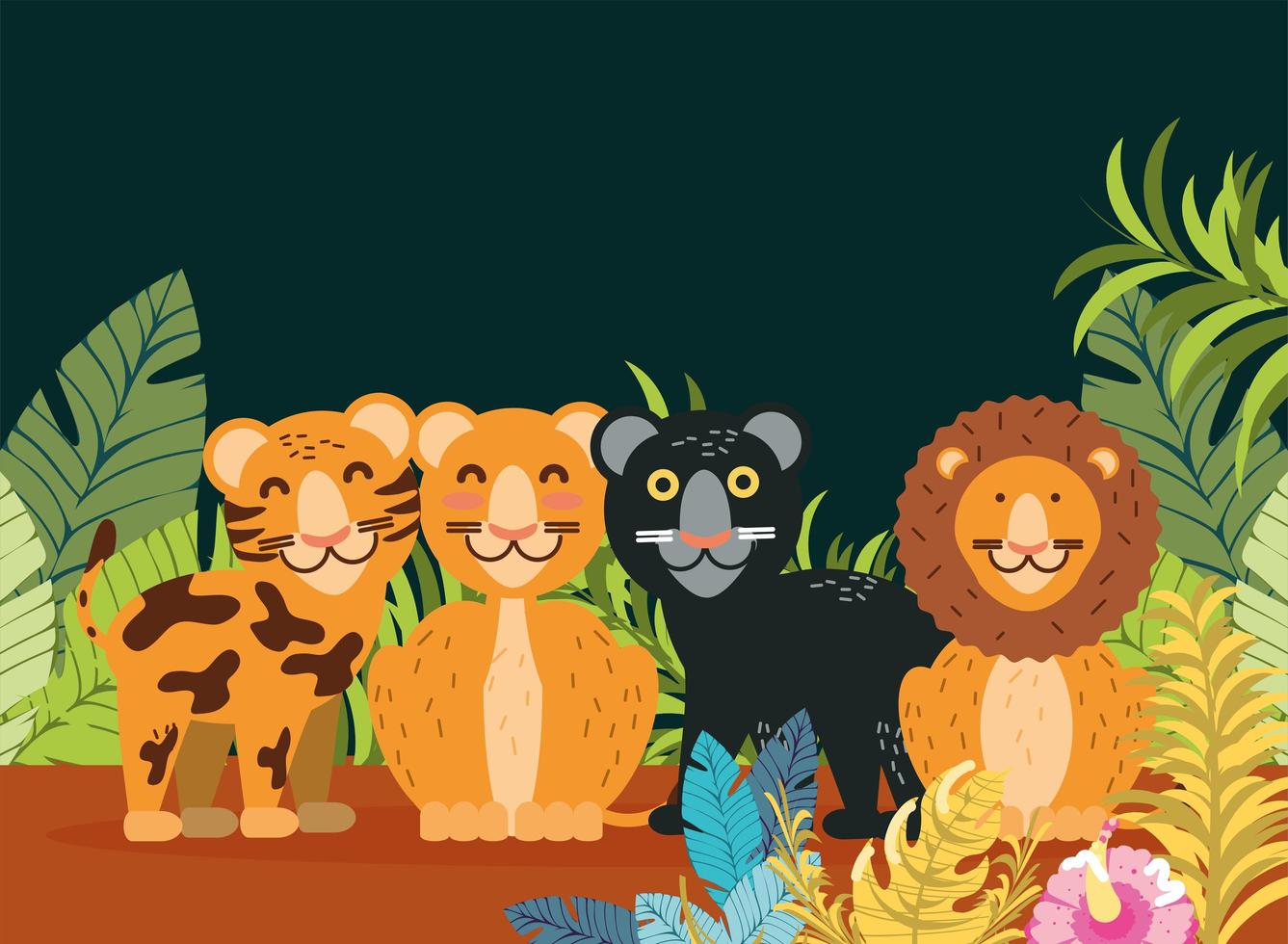 tropical felines cartoon vector