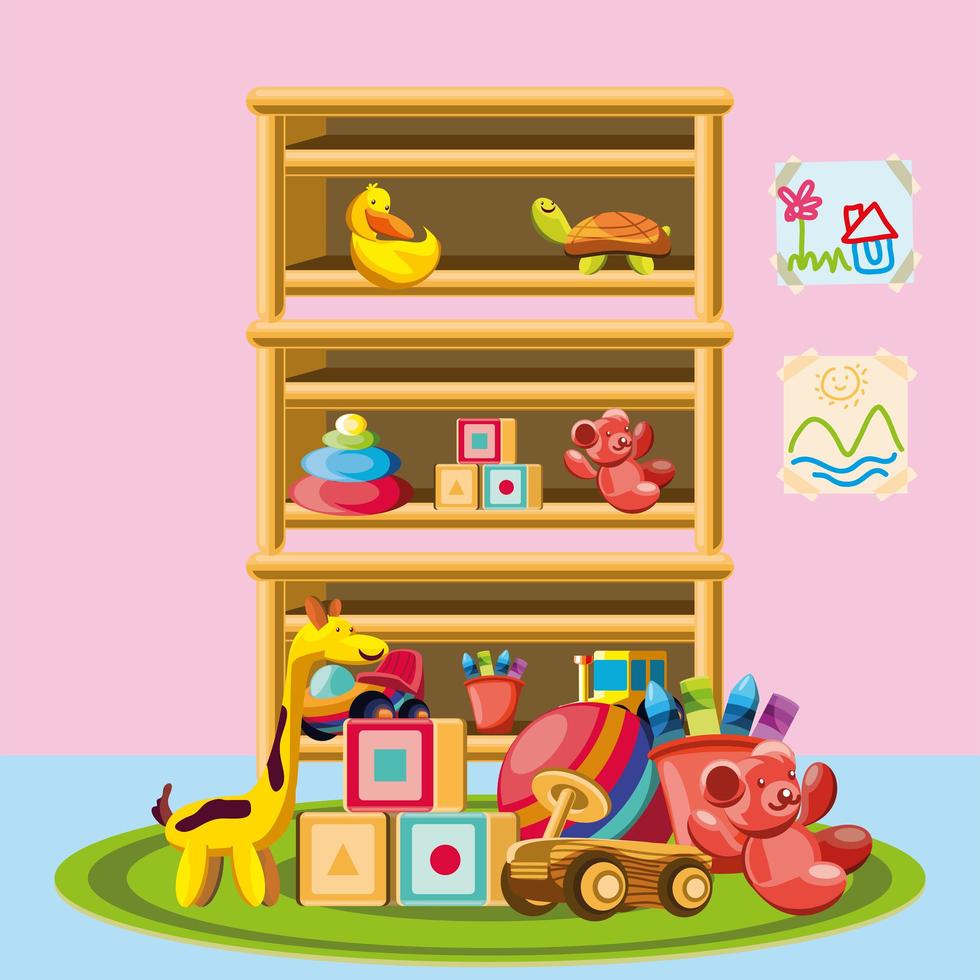 nursery shelf toys vector