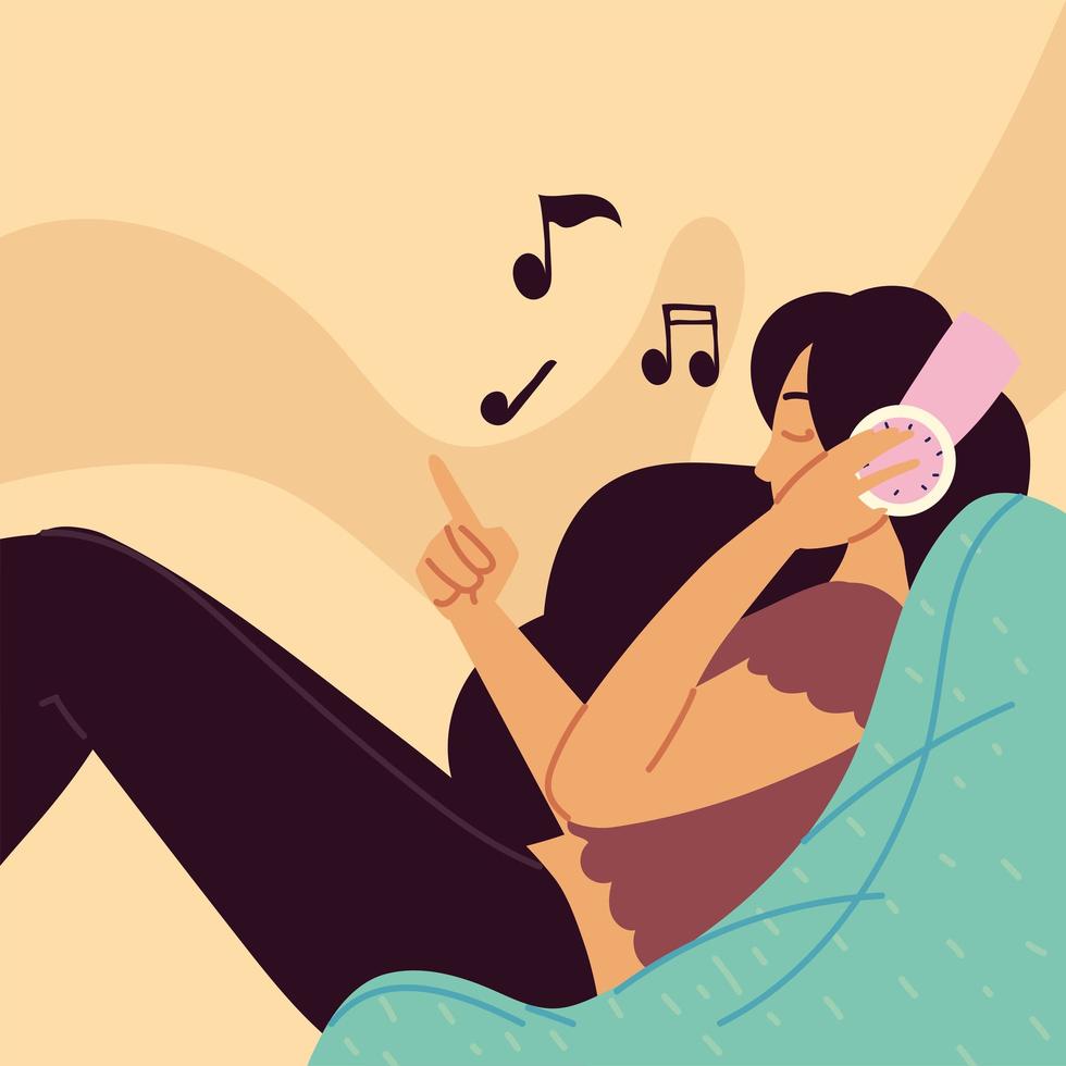 woman listening music vector