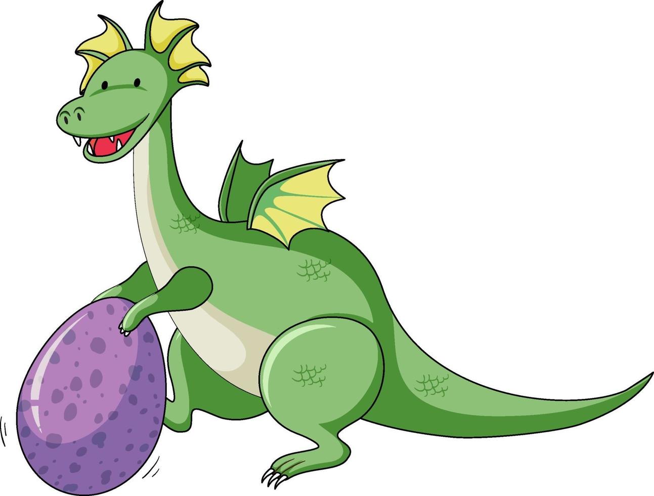 Simple cartoon character of dragon holding egg isolated vector