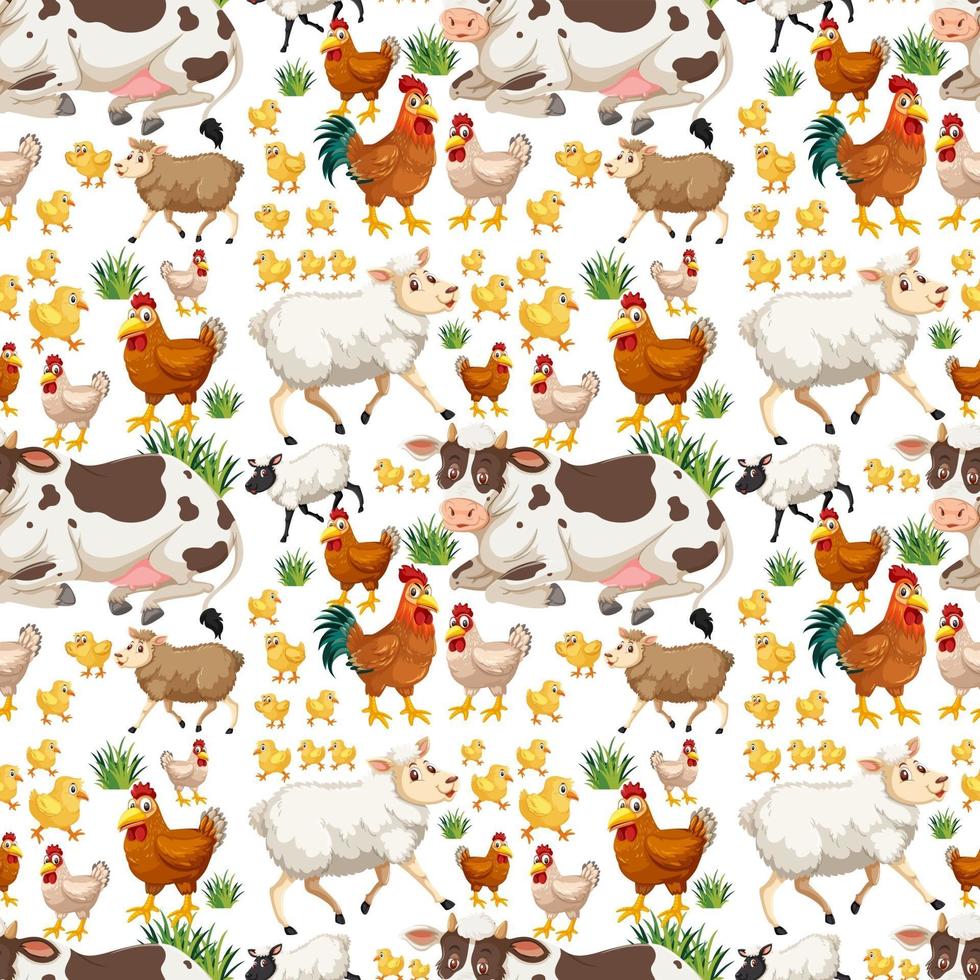 Seamless pattern with cute farm animals cartoon character vector