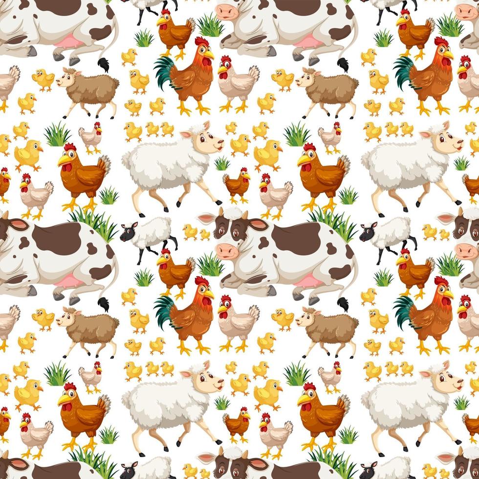 Seamless pattern with cute farm animals cartoon character vector