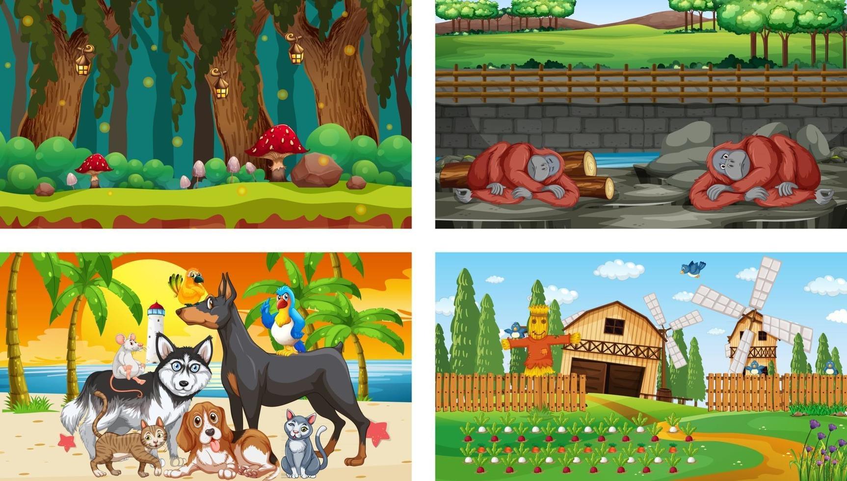 Four different nature horizontal scene vector