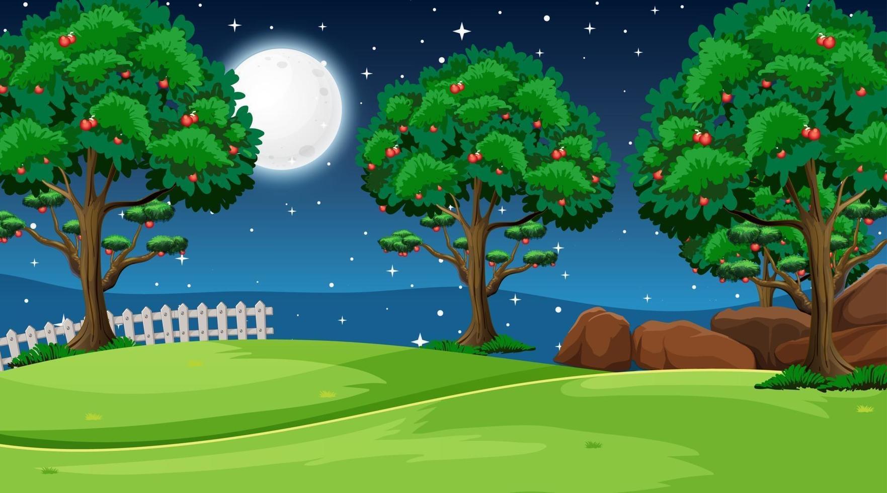 Blank nature park landscape scene at night time vector