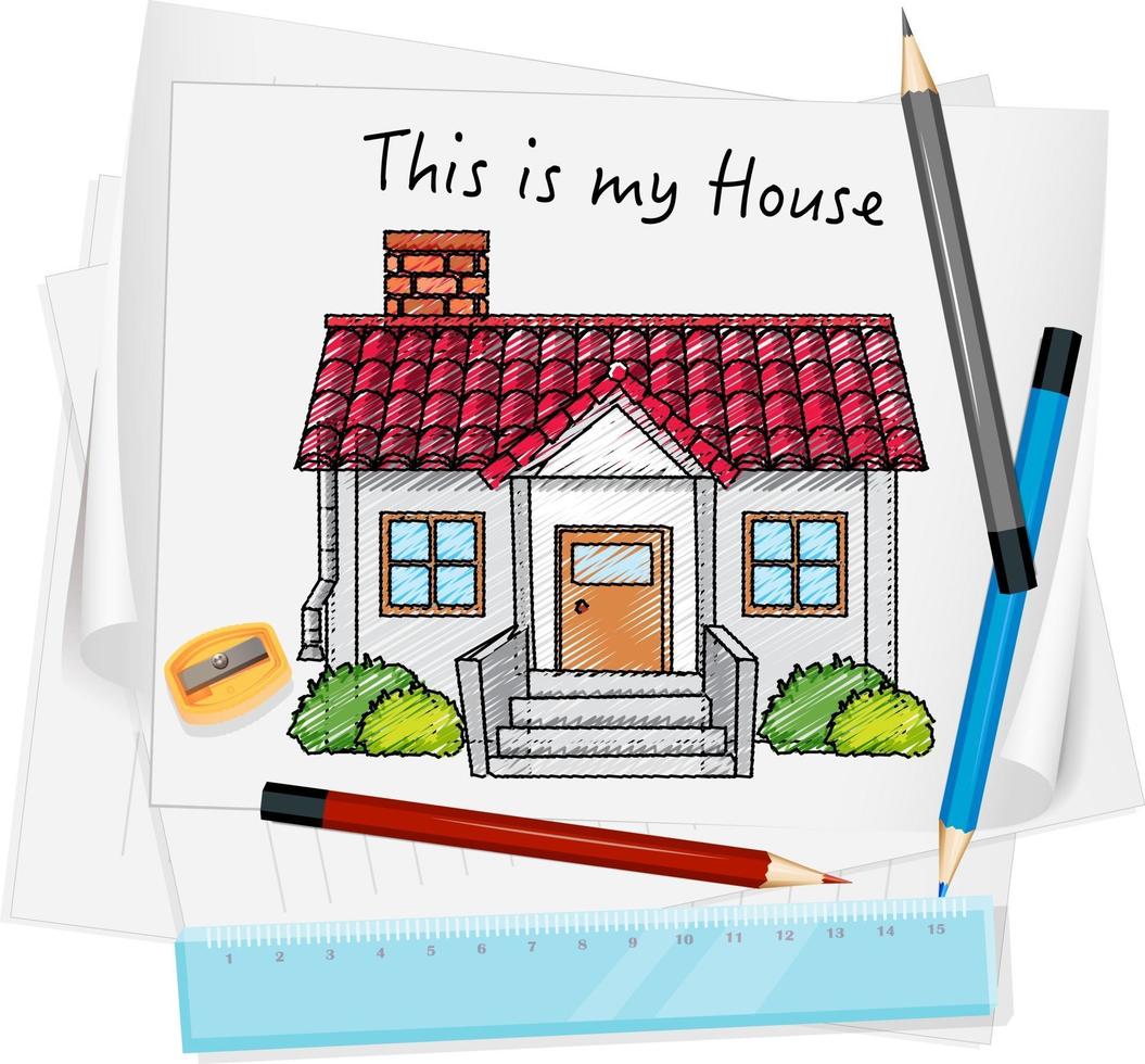 Sketch little house on paper isolated vector