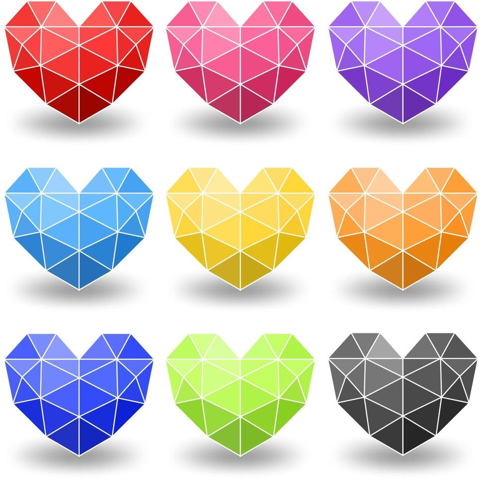 Set of different colour of geometric heart vector