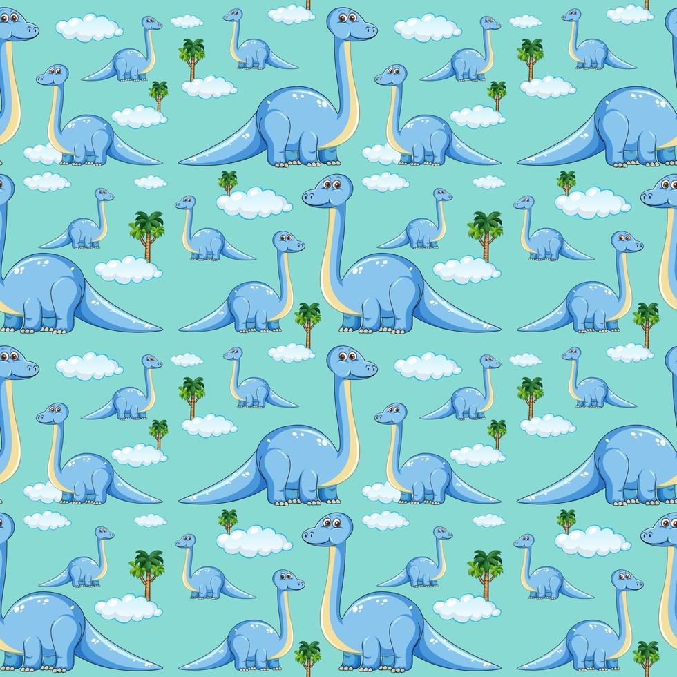 Seamless pattern with brachiosaurus dinosaurs and tree on blue background vector