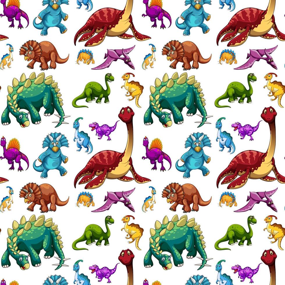 Seamless pattern with various dinosaurs on white background vector