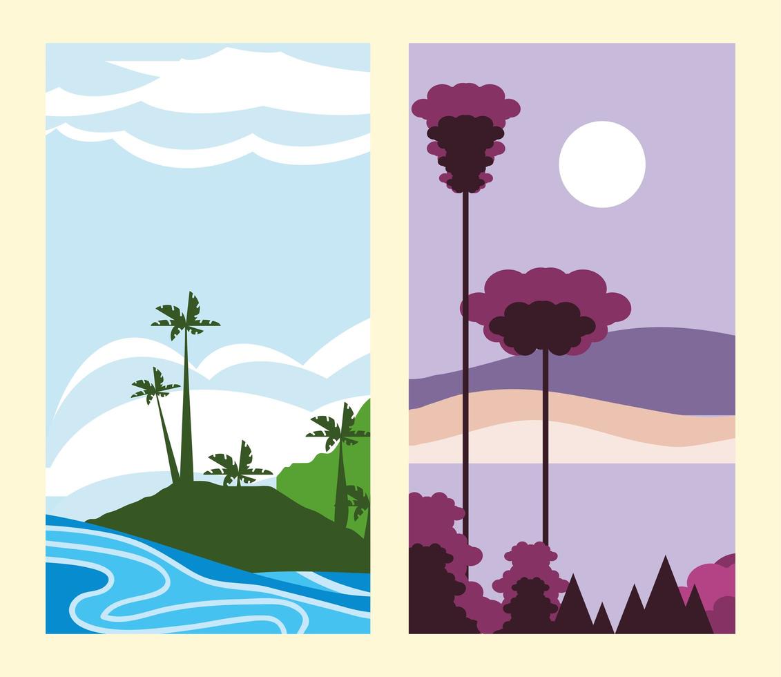 paisaje crepúsculo tropical vector