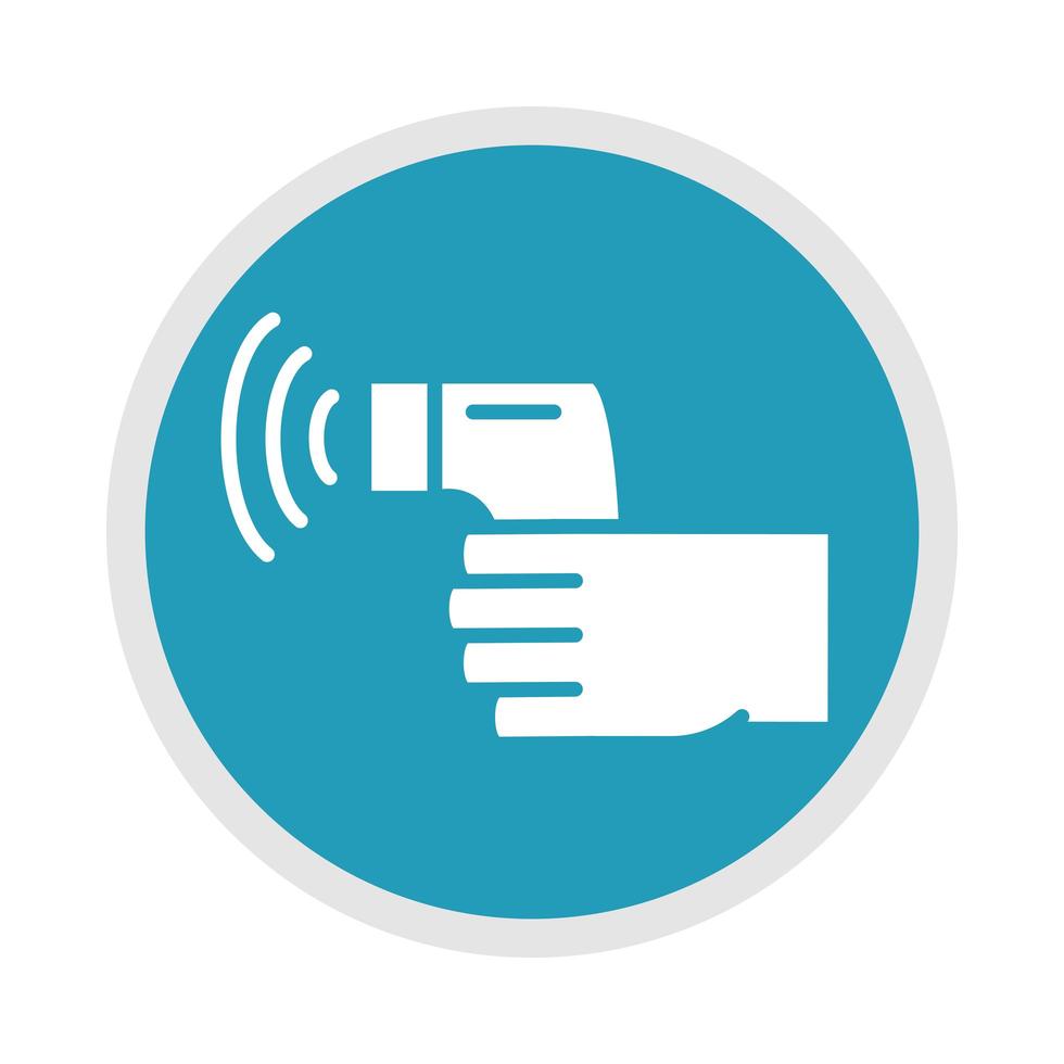 new normal scanning body temperature after coronavirus disease covid 19 blue silhouette icon vector