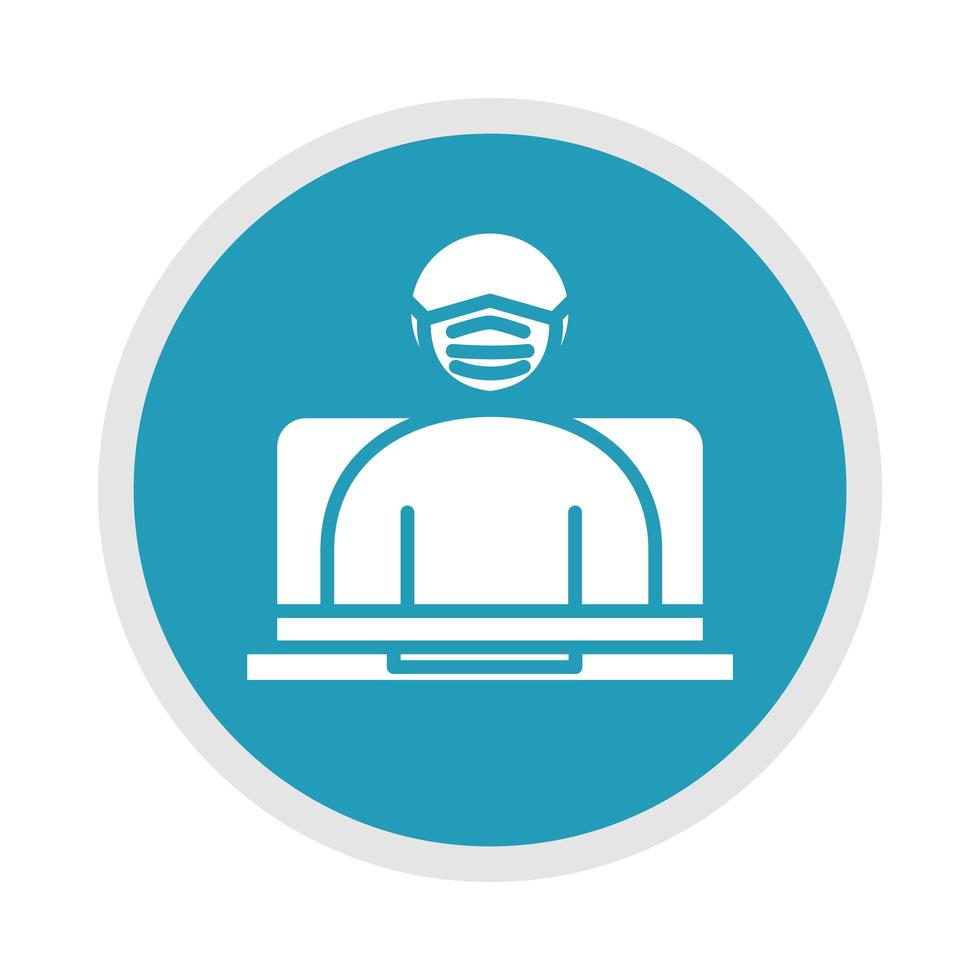 new normal video conference elearning after coronavirus disease covid 19 blue silhouette icon vector